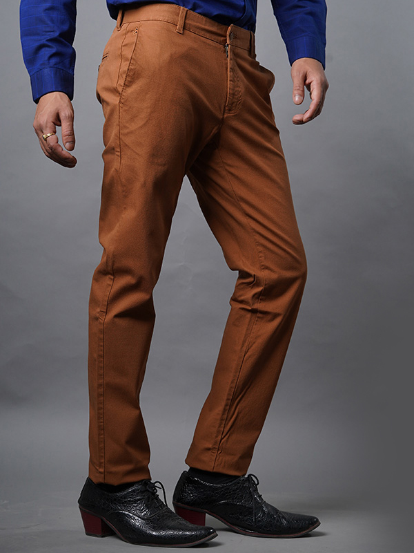 Orange Brown Color Cotton Trouser BLACKBERRY) - W & G