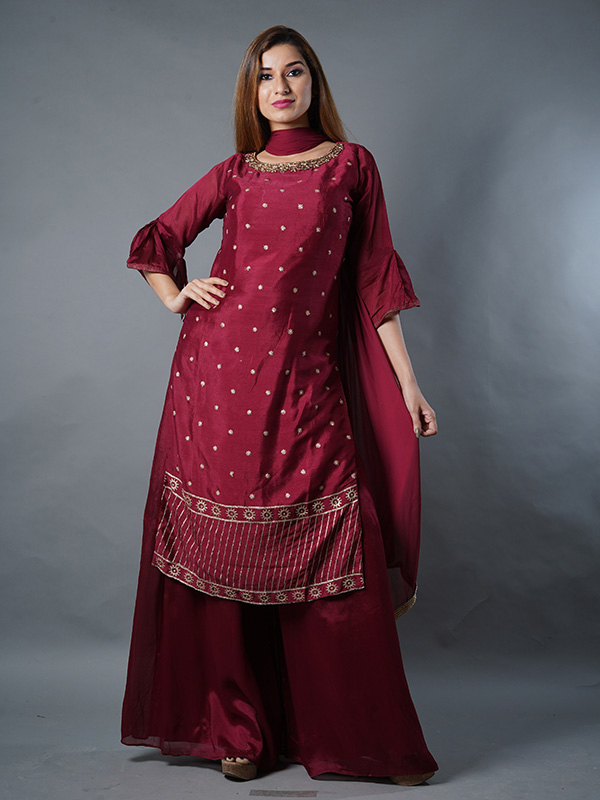 Maroon Color Designer Suits - W & G